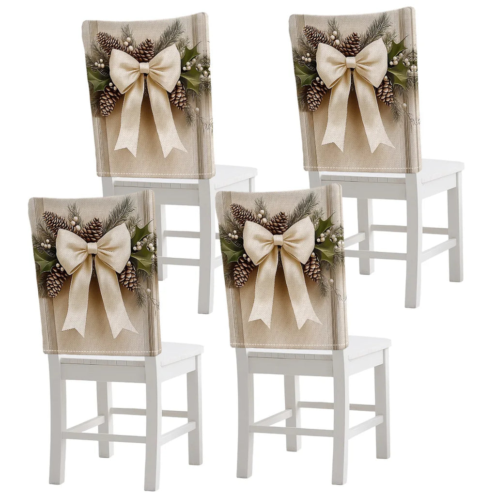 4pcs/set Christmas Bow Chair Cover (45x55cm) | Dining Seat Covers for Table Decoration | Dining Room, Bar & Banquet Party Supplies