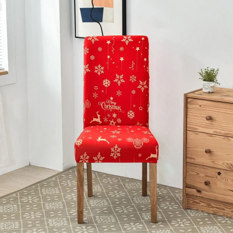 Christmas Chair Cover Dining Room Decor | 2023 Santa Claus & Snowflake Print Office Chair Covers | Stretch Removable Chair Seat Cover
