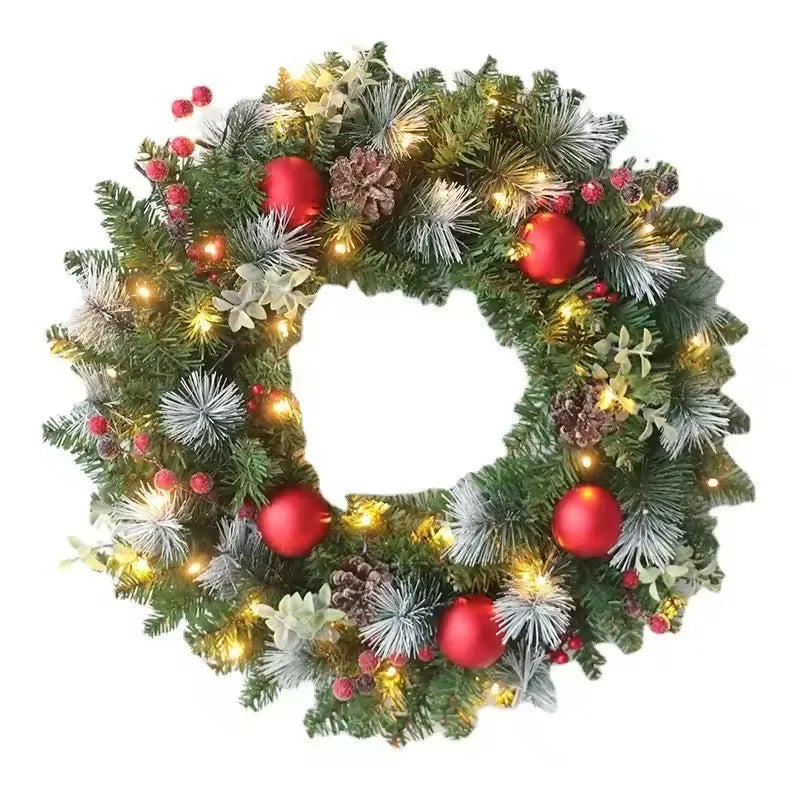 20-60cm Christmas Wreath with LED Fairy Light | Door Hanging Garland Pine for Home Decorations | Xmas Party Supplies & Happy New Year Decor
