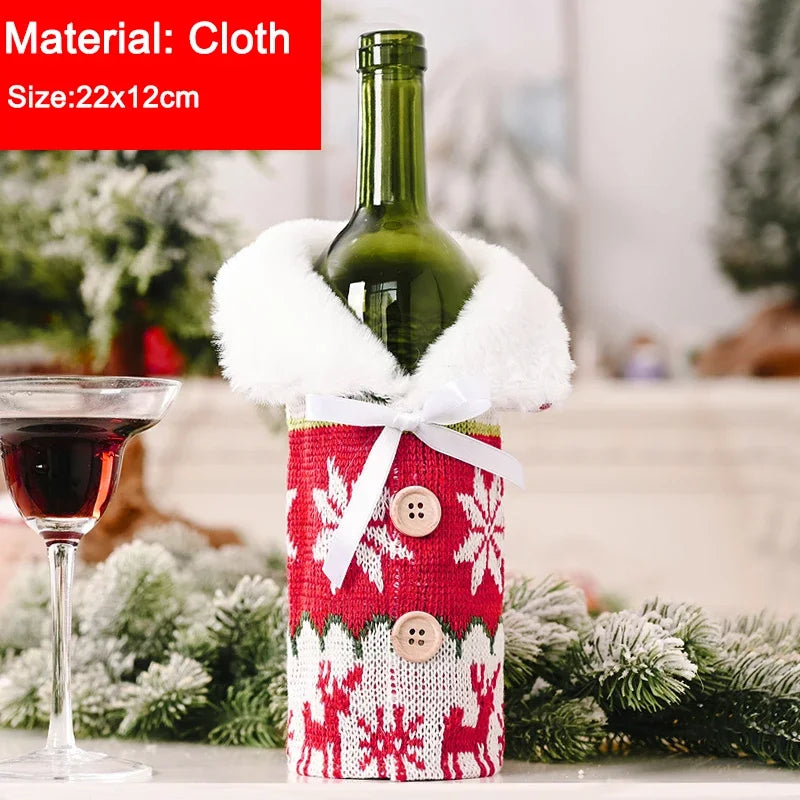 Creative Christmas Wine Bottle Cover Set | Velvet Dress Clothes Ornaments Bag | Xmas Party Dinner Table Decoration Gifts