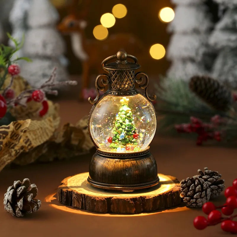 Santa Claus with Music Floating Snow Ornaments Christmas Tree Luminous Bedside Lamp Snowman Night Light New Year Gifts