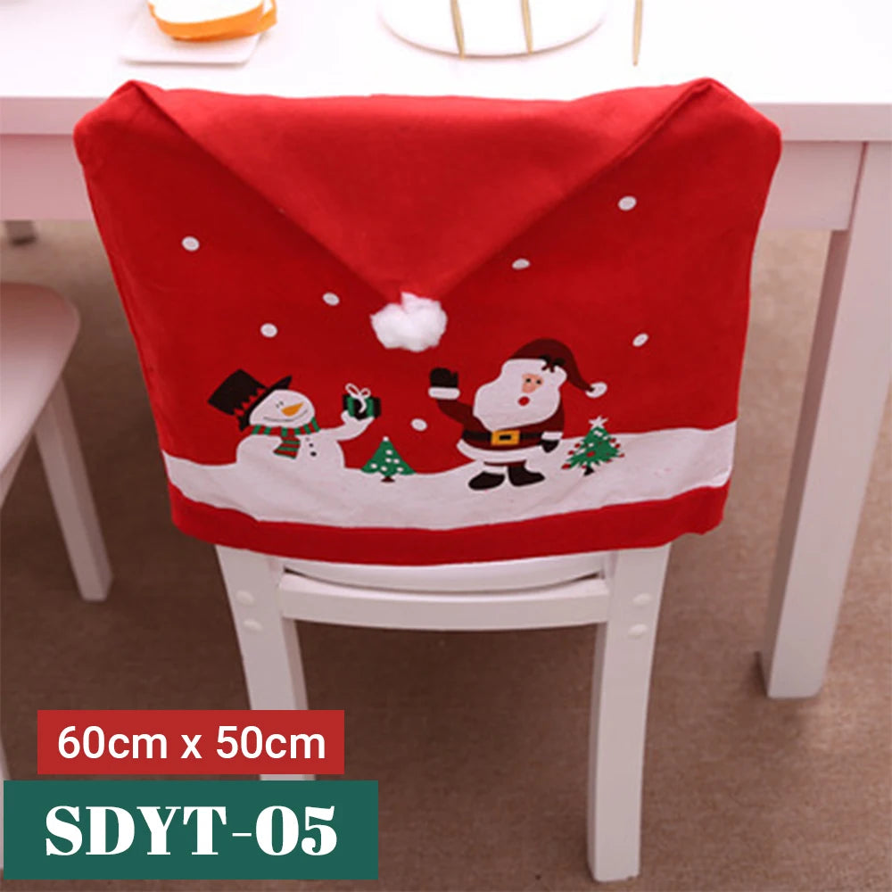 15 Patterns Santa Claus Hat Christmas Chair Covers | Home & Kitchen Dining Room Decoration | Xmas Restaurant & Dinning Home Supplies