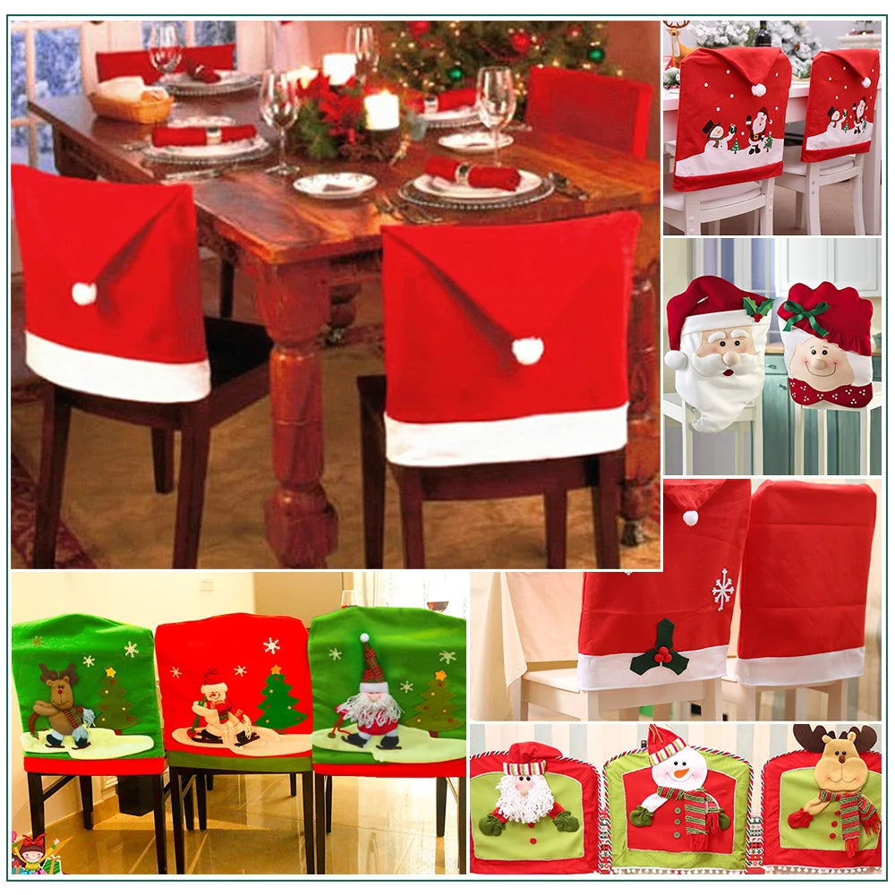 15 Patterns Santa Claus Hat Christmas Chair Covers | Home & Kitchen Dining Room Decoration | Xmas Restaurant & Dinning Home Supplies