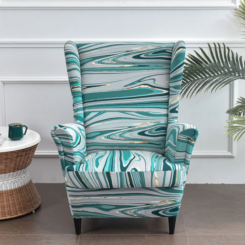 Christmas Wing Chair Cover | Elastic Relax Sofa Armchair Wingback Slipcover | Festive Christmas Decor with Seat Cushion