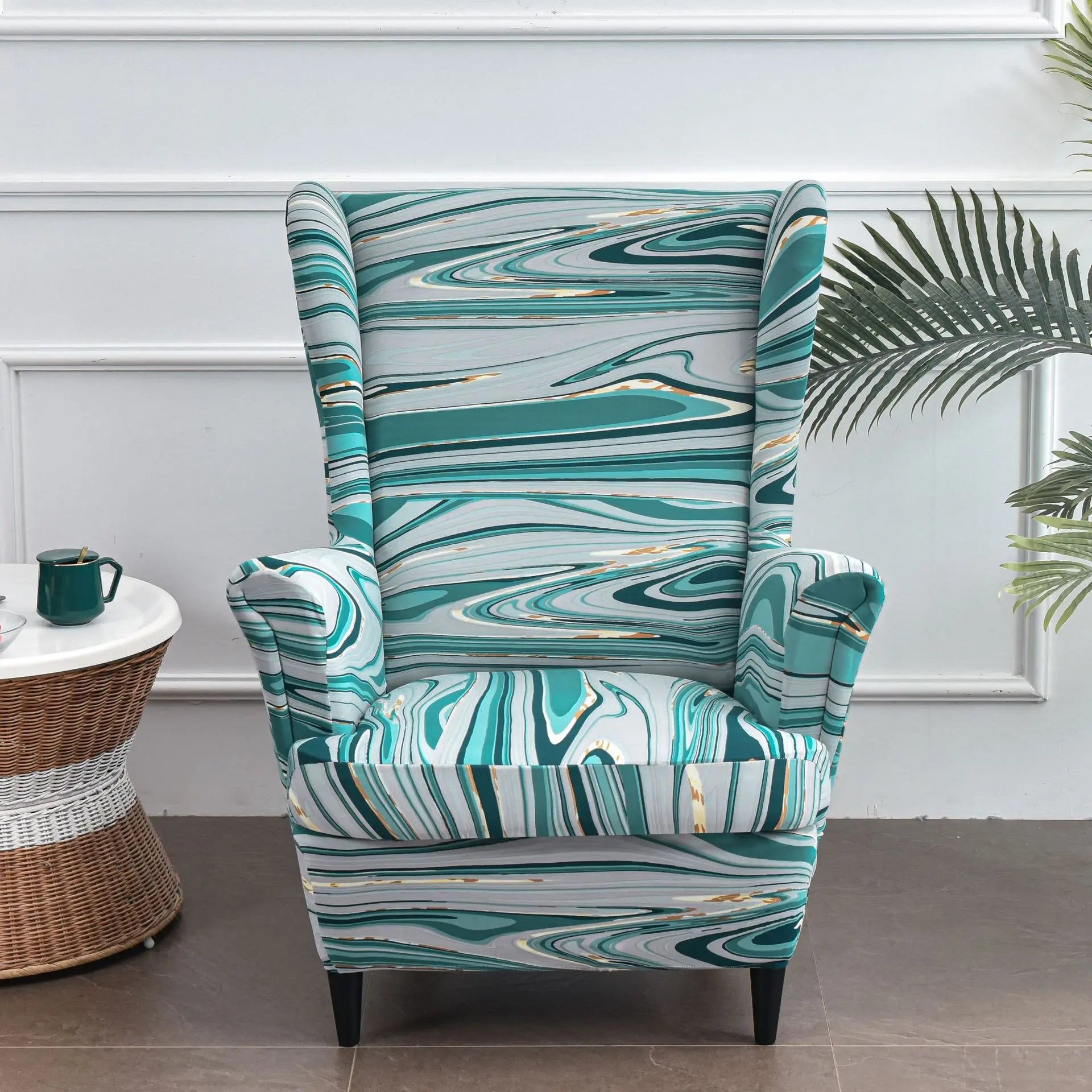 Christmas Wing Chair Cover | Elastic Relax Sofa Armchair Wingback Slipcover | Festive Christmas Decor with Seat Cushion