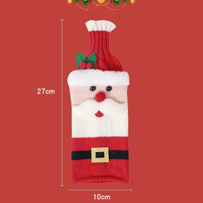 Christmas Wine Bottle Cover Set | Santa Snowman Woven Bags | Party Dinner Table Decorations & New Year Gifts