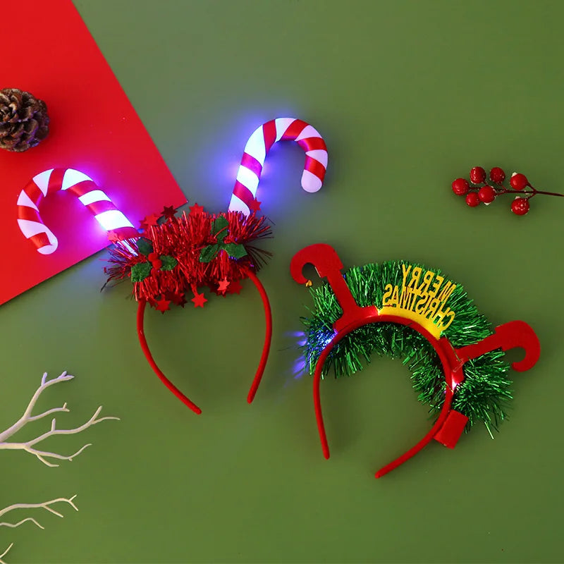 Festive Christmas Headband | Red & Green Beads, Golden Accents & Bell Charms | Hand-Wrapped Polyester Party Accessory