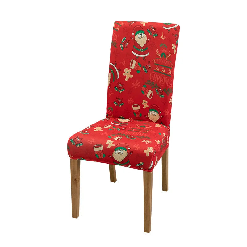 Christmas Chair Cover Dining Room Decor | 2023 Santa Claus & Snowflake Print Office Chair Covers | Stretch Removable Chair Seat Cover