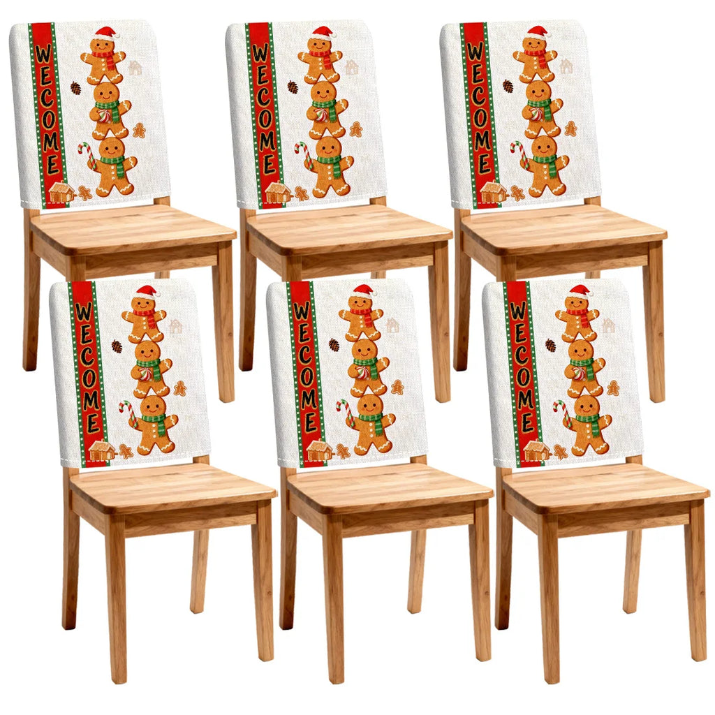Christmas Gingerbread Man Chair Cover Slipcovers Set (2/4/6) | 100% Polyester Dining Room, Office & Banquet Chair Protective Cover
