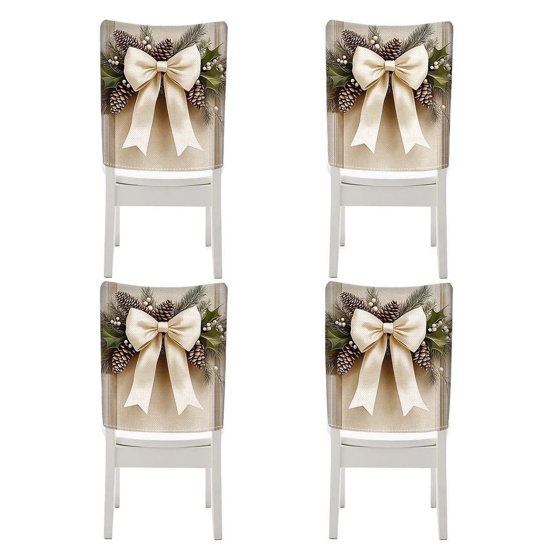 4pcs/set Christmas Bow Chair Cover (45x55cm) | Dining Seat Covers for Table Decoration | Dining Room, Bar & Banquet Party Supplies