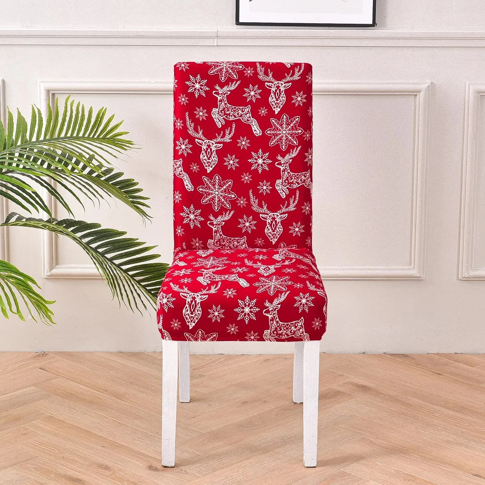 Christmas Chair Cover Dining Room Decor | 2025 Santa Claus & Snowflake Print Xmas Chair Covers | Stretch Removable Chair Seat Cover