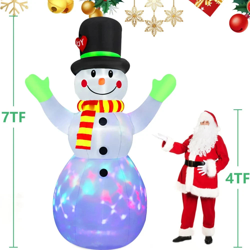 7FT (2.2M) Christmas Inflatable Green Gloves Snowman | Outdoor Model with Built-in Rotating LED Lights | Indoor/Outdoor Xmas Decorations