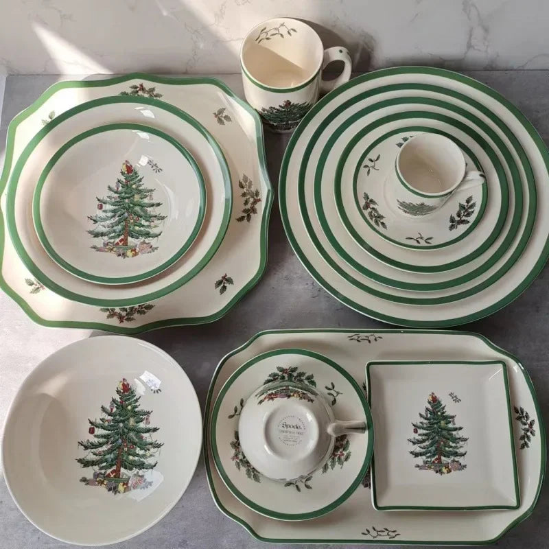 Holiday-Themed Christmas Ceramic Plates & Cutlery Sets | Dinner Plates, Bowls, Mugs, & Saucers Tableware Collection