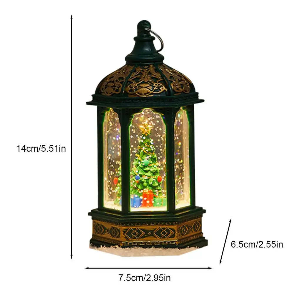 Christmas Snow Globe Lantern – Light-Up Glitter Hexagonal Wind Lamp | Winter Decor Table Centerpiece