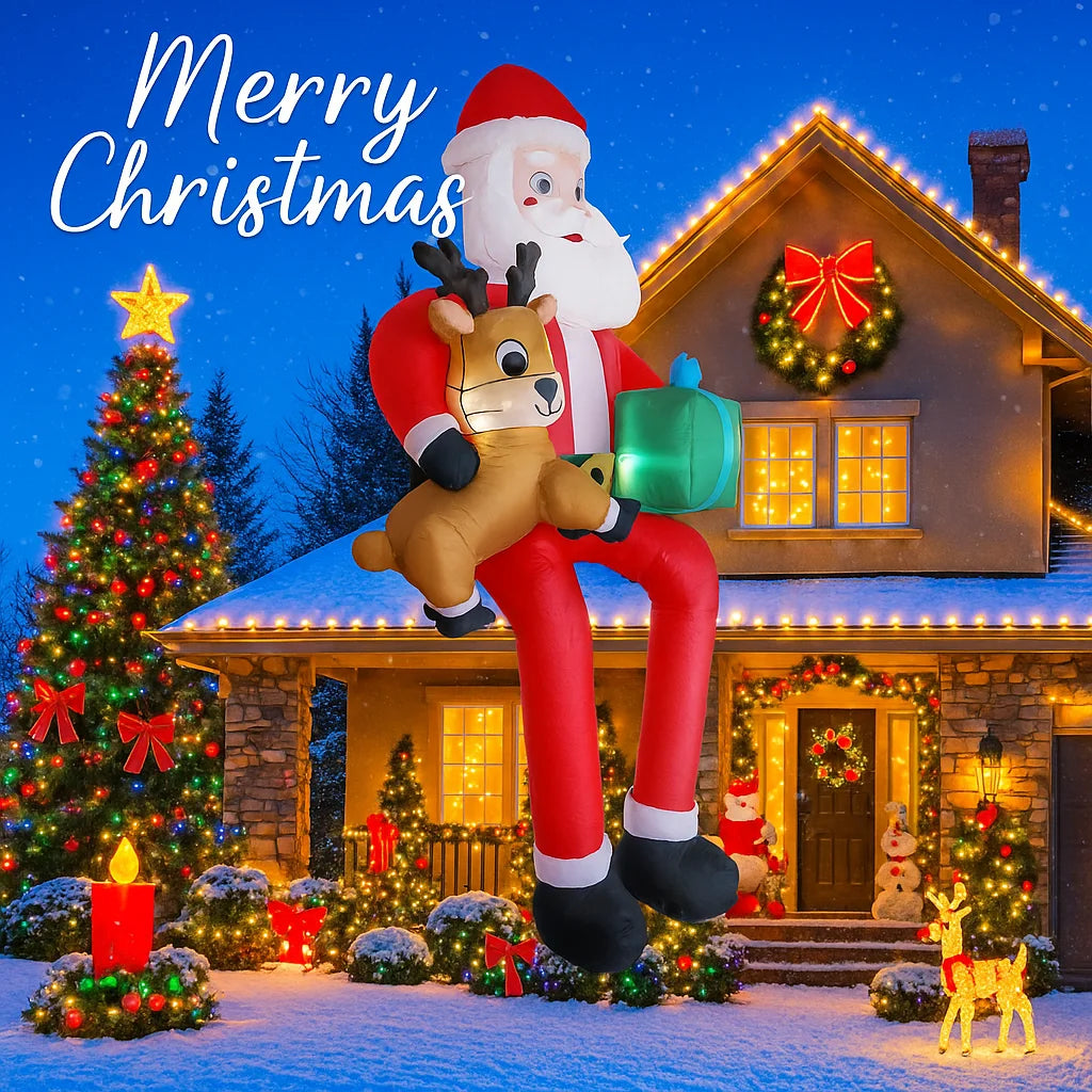 9.5FT Inflatable Christmas Santa Claus Decoration | Giant Reindeer & Gift LED Home Ornament | Xmas Yard Decor Supplies Toy