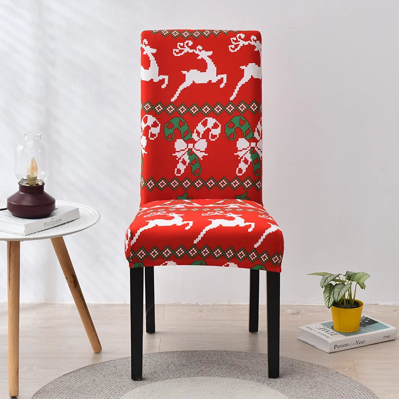 Christmas Chair Cover Dining Room Decor | 2023 Santa Claus & Snowflake Print Office Chair Covers | Stretch Removable Chair Seat Cover
