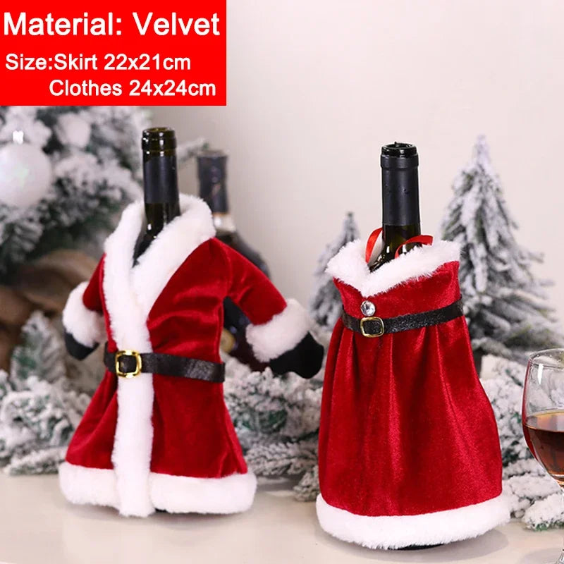 Creative Christmas Wine Bottle Cover Set | Velvet Dress Clothes Ornaments Bag | Xmas Party Dinner Table Decoration Gifts