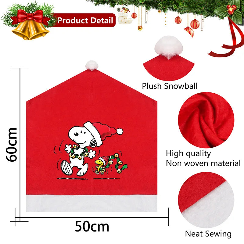 Snoopy's Christmas Hat Chair Covers | New Anime Home Decoration Living Room Cap Backrest Case | Fashion Big Xmas Gift Hot Sales