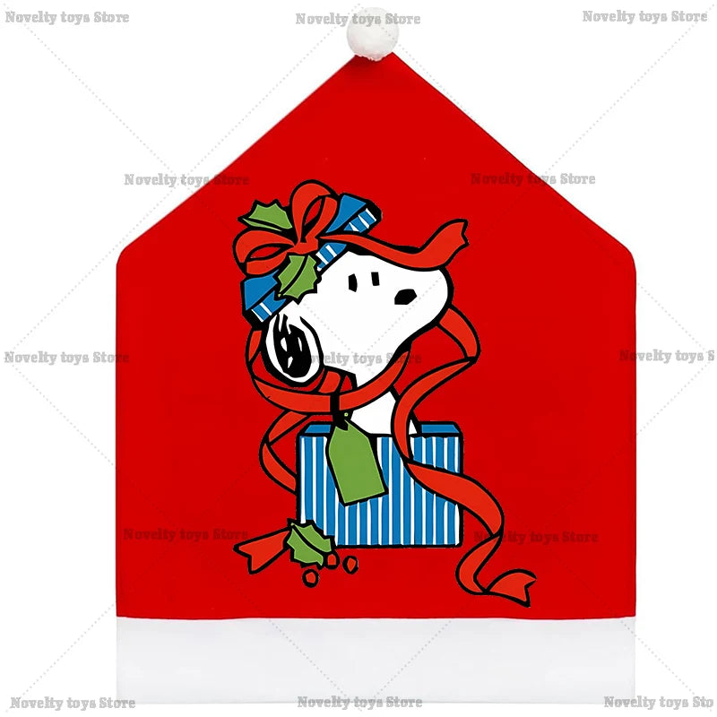 Snoopy's Christmas Chair Cover | Non-woven Fabric Seat Cover for Dining Table Decoration | Anime Xmas Party Supplies Home Gift