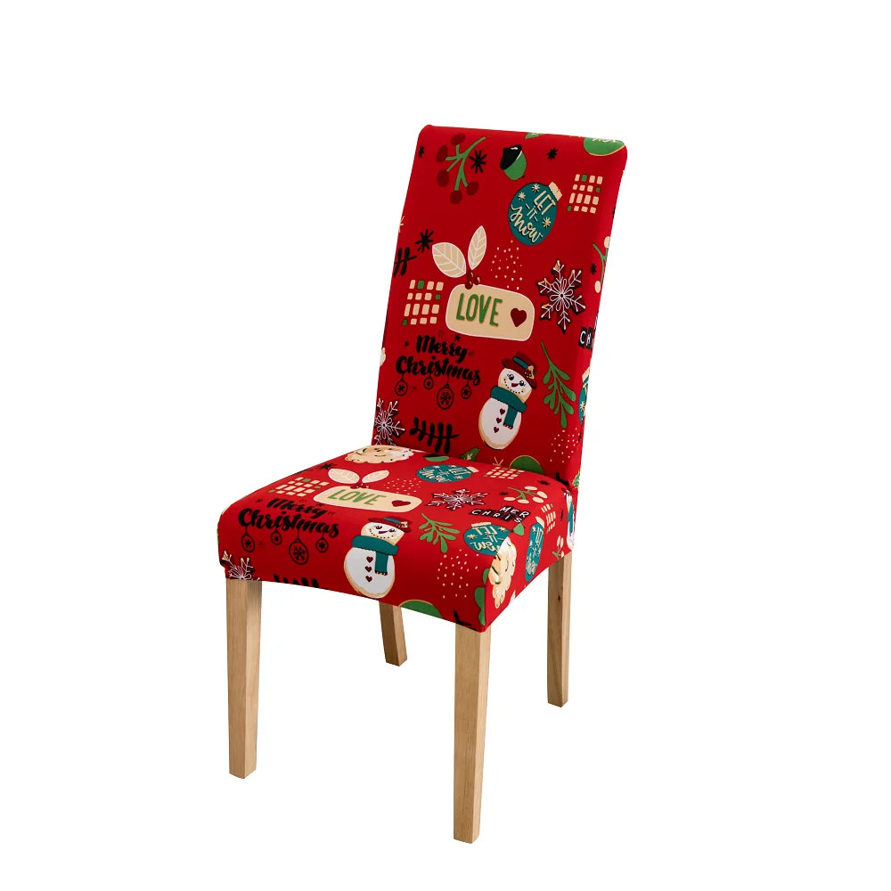 Christmas Chair Cover Dining Room Decor | 2025 Santa Claus & Snowflake Print Xmas Chair Covers | Stretch Removable Chair Seat Cover