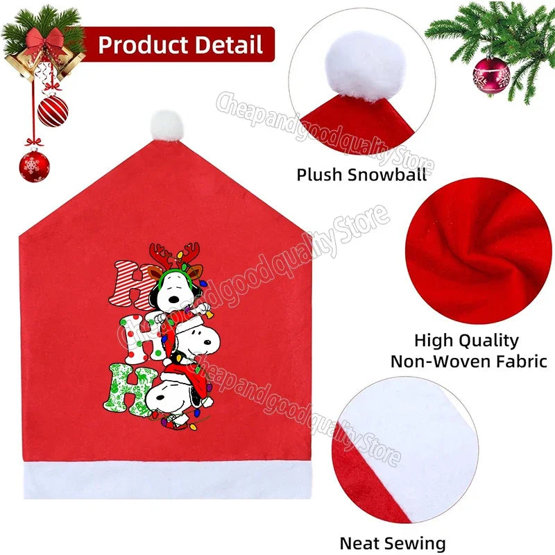 Snoopy's Christmas Hat Chair Covers | New Anime Home Decoration Living Room Cap Backrest Case | Fashion Big Xmas Gift Hot Sales