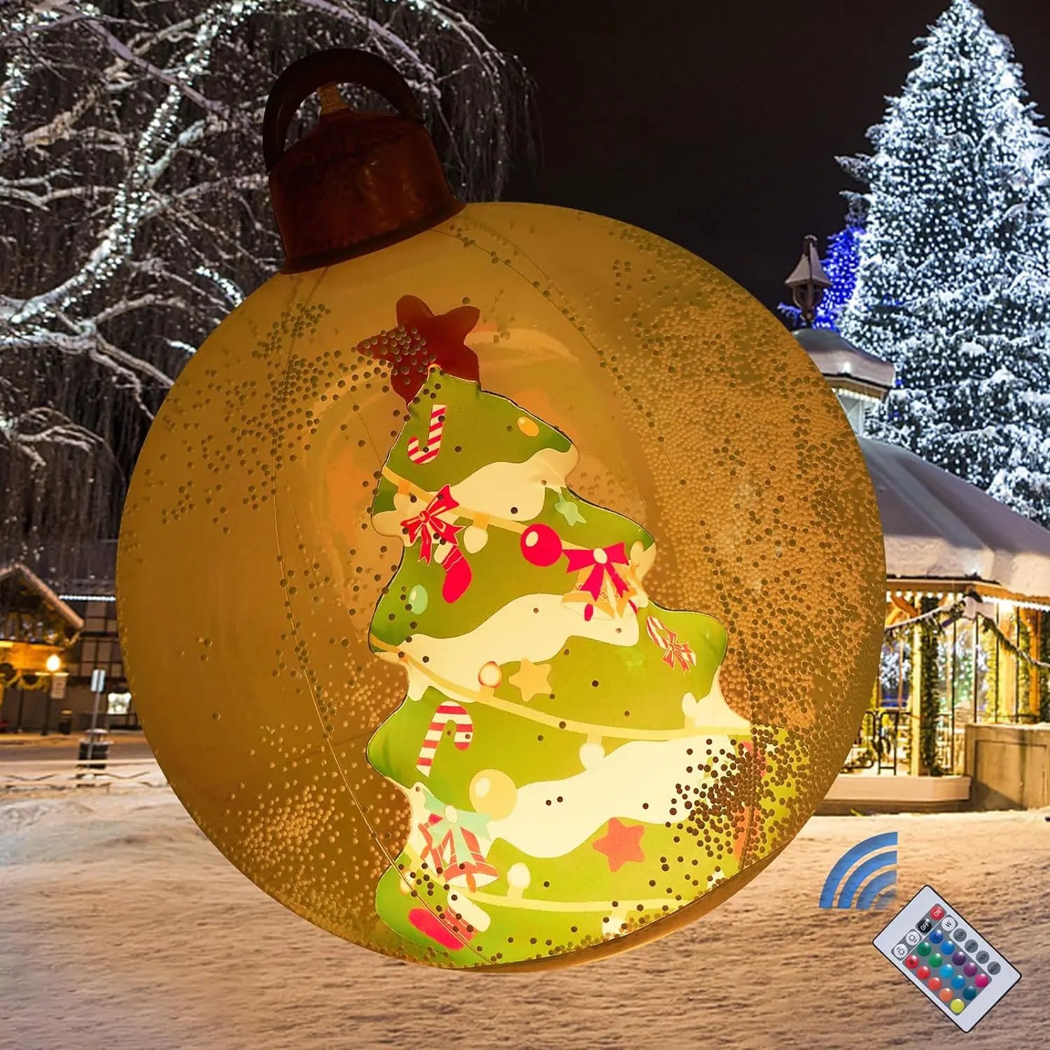 60cm Transparent Giant Inflatable Christmas Ball with Lights | PVC Illuminated Holiday Decorated Ornament