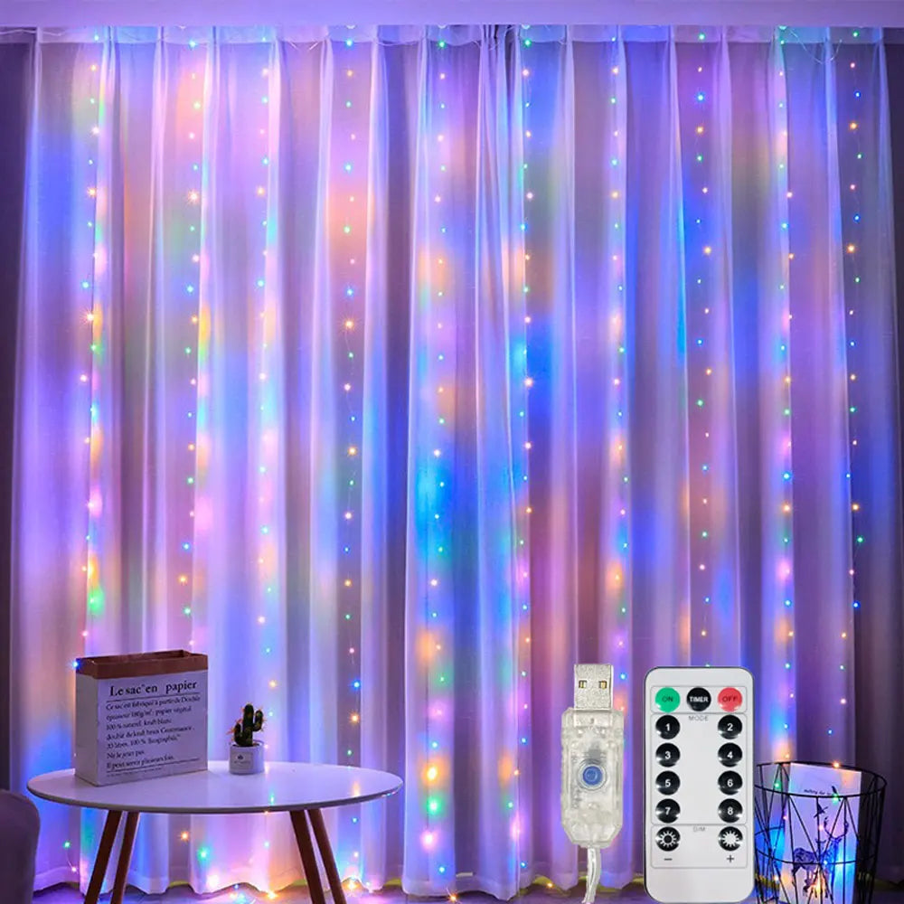 USB Curtain String Lights – 8-Mode Fairy LED Garland for Christmas, Halloween, Wedding, Party & Bedroom Decor
