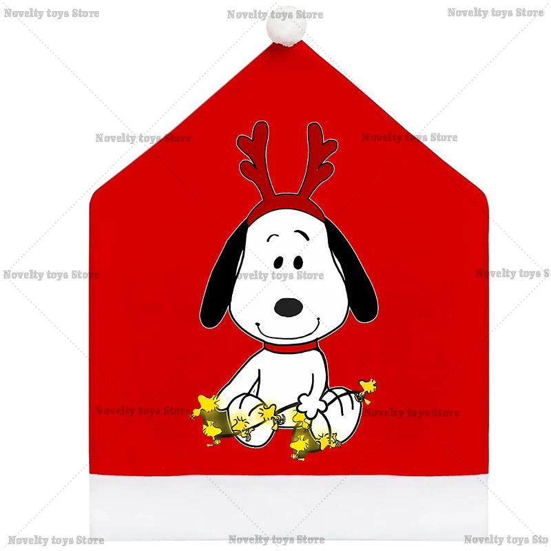 Snoopy's Christmas Chair Cover | Non-woven Fabric Seat Cover for Dining Table Decoration | Anime Xmas Party Supplies Home Gift