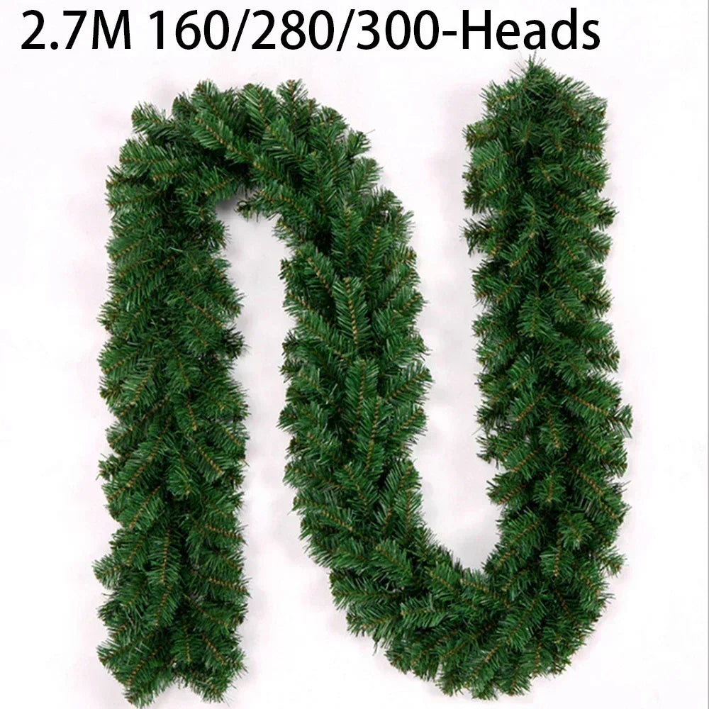 2.7M (9FT) Artificial Pine Leaf Rattan Strip | Green Christmas Garland Wreath | Christmas Pine Tree Rattan Decor Xmas Tree Ornament