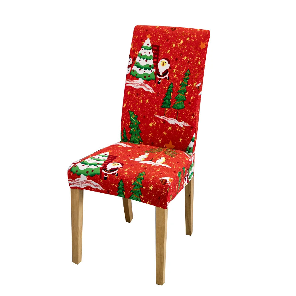 Christmas Chair Cover Dining Room Decor | 2023 Santa Claus & Snowflake Print Office Chair Covers | Stretch Removable Chair Seat Cover