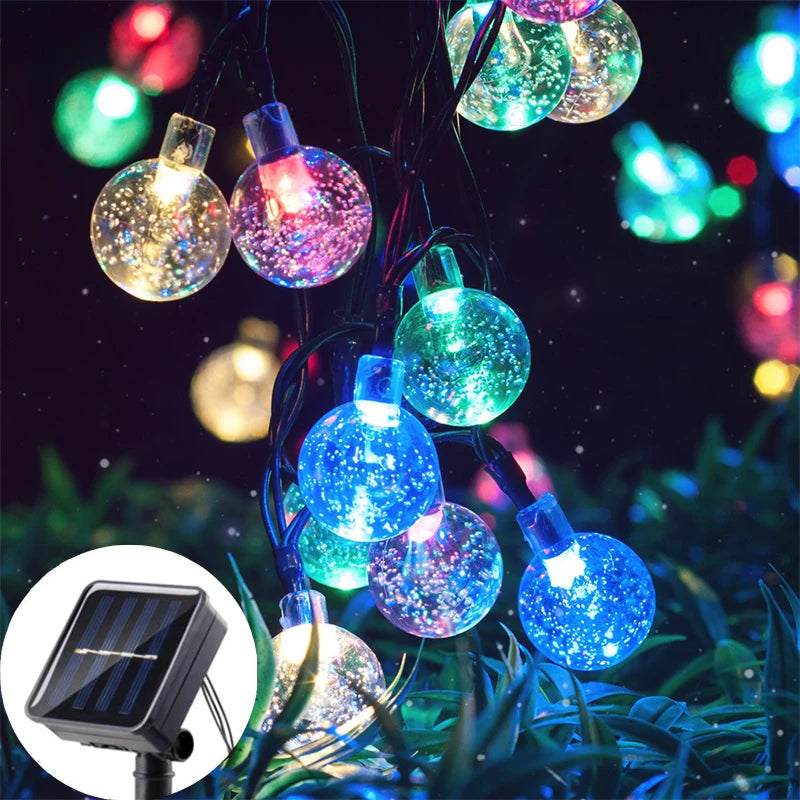 LED Solar String Lights – Outdoor Waterproof Bubble-Bead Fairy Lights with 8 Modes for Garden, Wedding & Christmas Decor