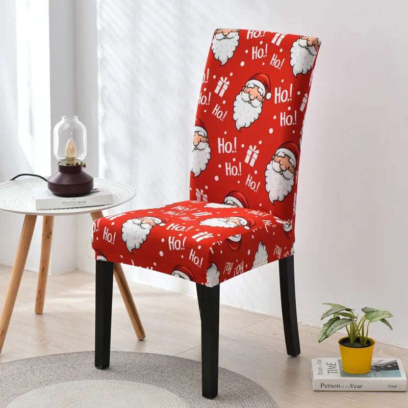 Christmas Chair Cover Dining Room Decor | 2025 Santa Claus & Snowflake Print Xmas Chair Covers | Stretch Removable Chair Seat Cover
