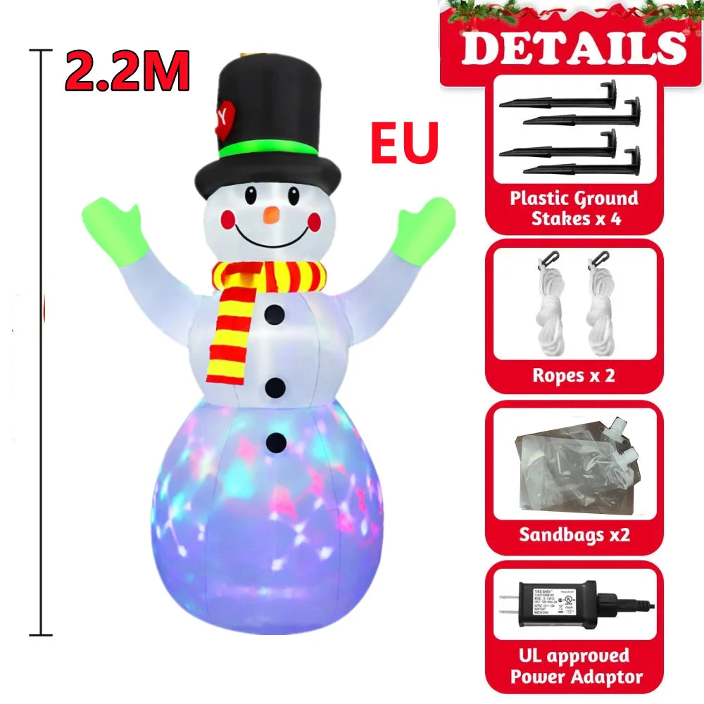 7FT (2.2M) Christmas Inflatable Green Gloves Snowman | Outdoor Model with Built-in Rotating LED Lights | Indoor/Outdoor Xmas Decorations
