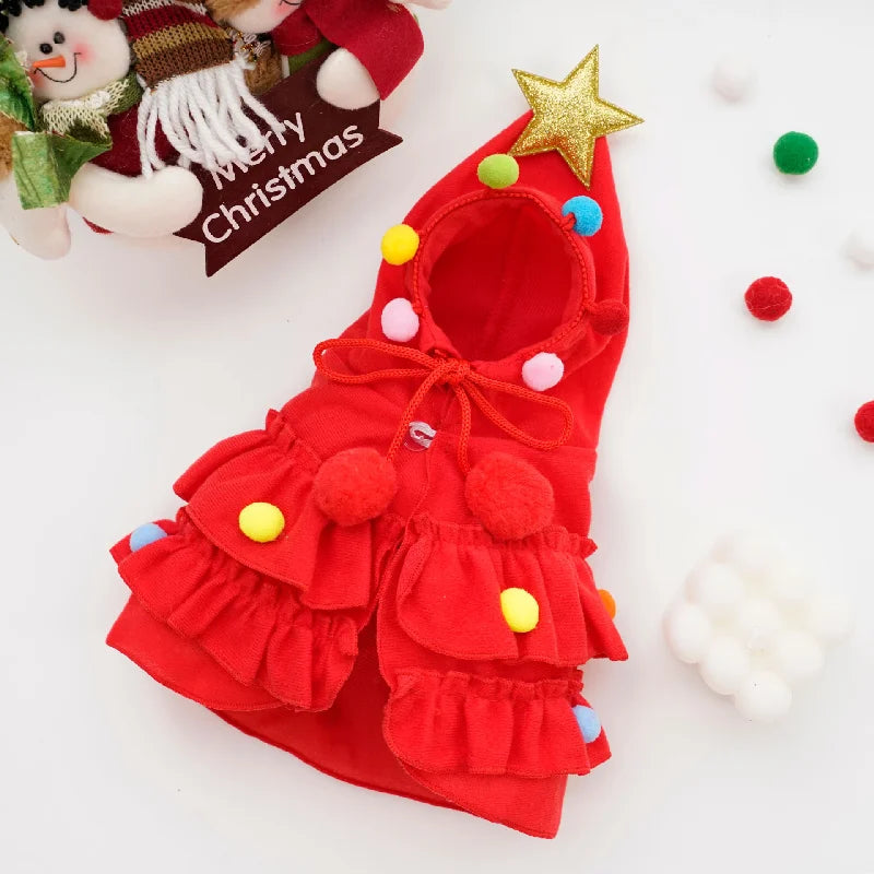 Merry Christmas Pet Clothes Dog Cloak & Pet Cape Shawl | Puppy Cosplay Santa Tree Costume Festival Coat Supplies