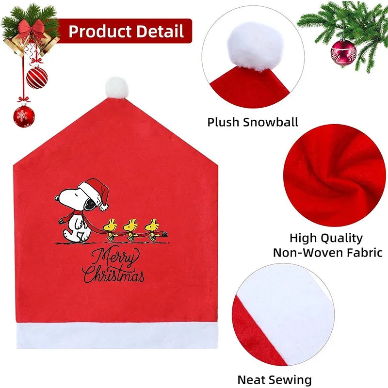 Snoopy's Christmas Hat Chair Covers | New Anime Home Decoration Living Room Cap Backrest Case | Fashion Big Xmas Gift Hot Sales