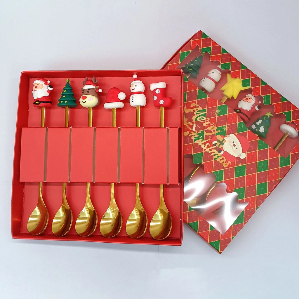 2/6 Pcs Christmas Fork and Spoon Set | Stainless Steel Creative Coffee, Tea, Dessert Tableware Gift Set
