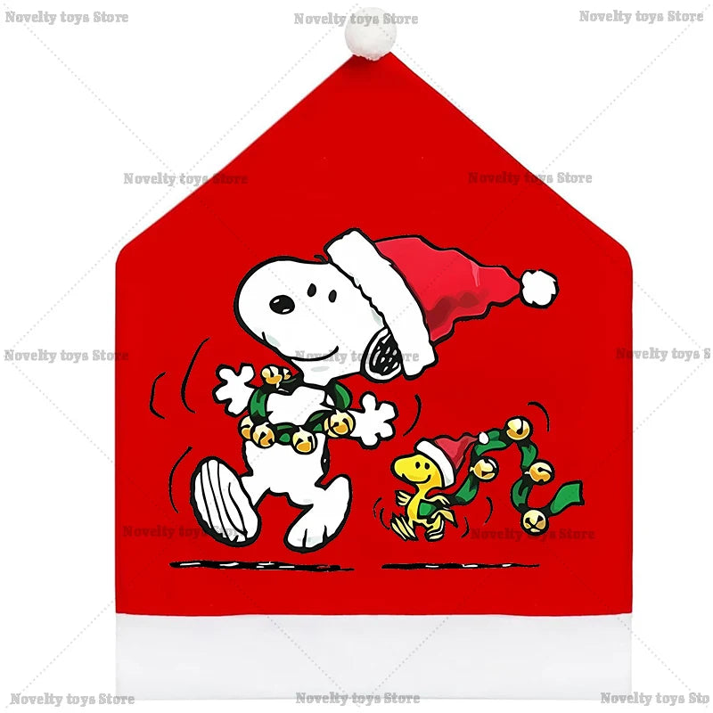 Snoopy's Christmas Chair Cover | Non-woven Fabric Seat Cover for Dining Table Decoration | Anime Xmas Party Supplies Home Gift