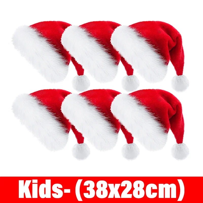 6/1PCS Plush Christmas Hat for Adults & Kids | Soft Velvet Thickened Santa Claus Caps | Xmas New Year Hats Festival Party Decor Gifts
