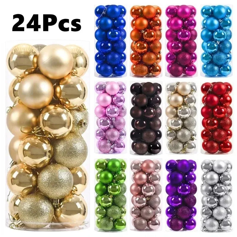 24pcs Christmas Tree Balls Set – 3/4/6cm Hanging Ornaments for Party Decor, New Year & Holiday Gifts