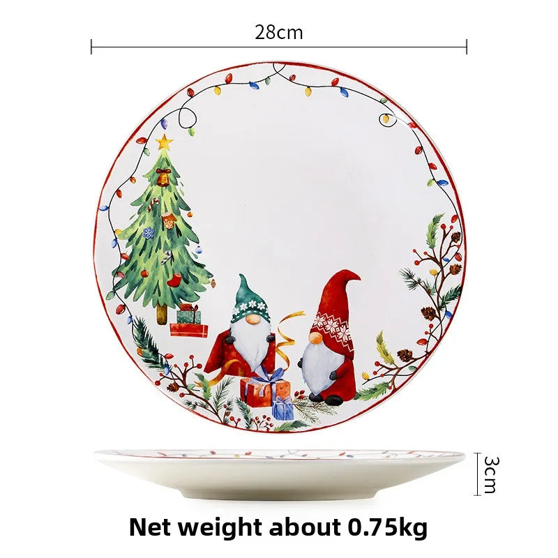 Goblin Series Ceramic Plate | Large Dinner Plate & Rectangle Tray | Christmas Tableware with Underglaze Finish