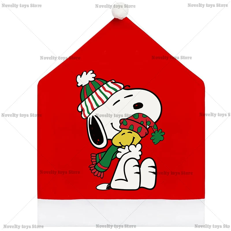 Snoopy's Christmas Chair Cover | Non-woven Fabric Seat Cover for Dining Table Decoration | Anime Xmas Party Supplies Home Gift