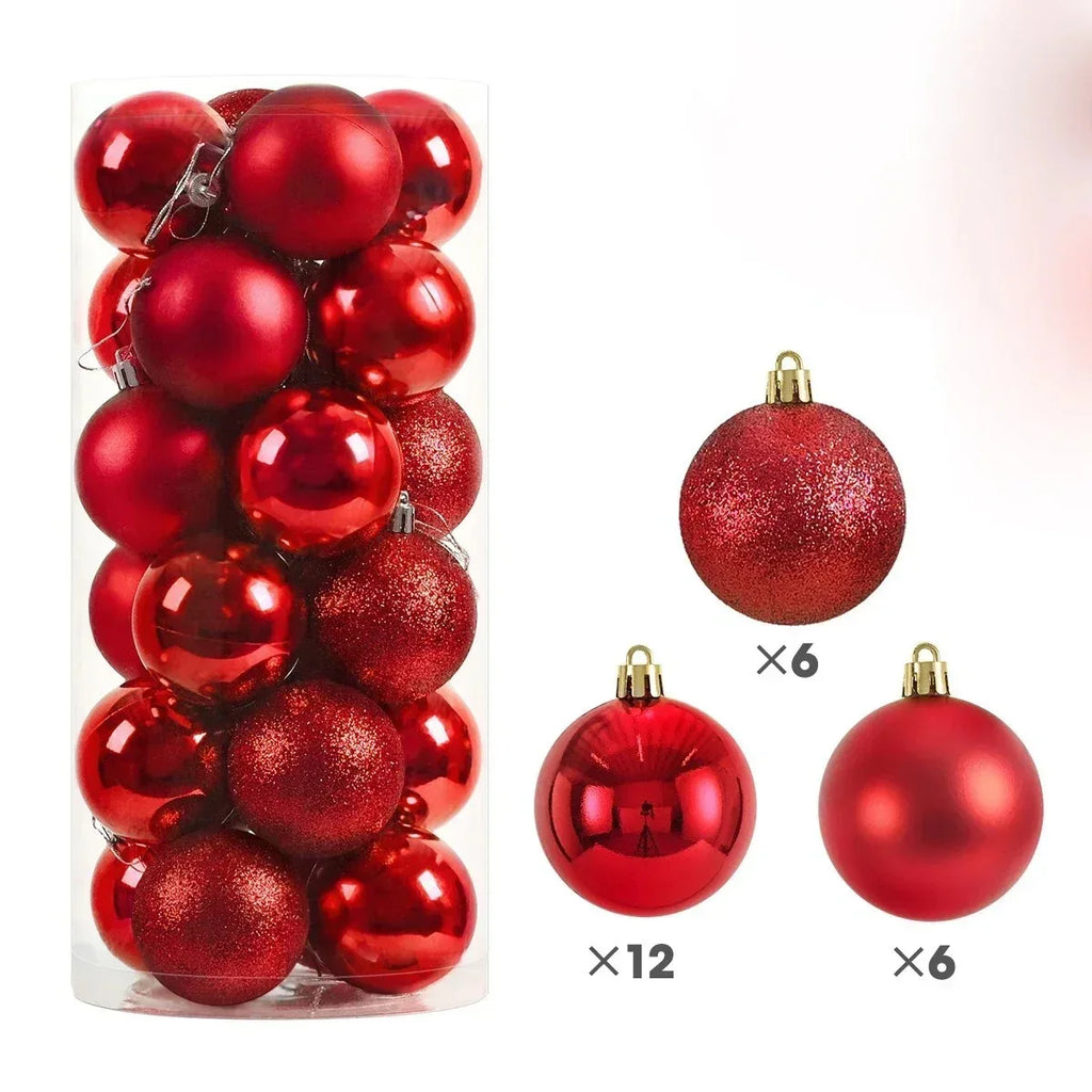 24pcs Christmas Tree Balls Set – 3/4/6cm Hanging Ornaments for Party Decor, New Year & Holiday Gifts