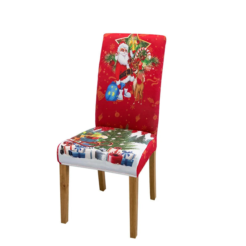 Christmas Chair Cover Dining Room Decor | 2023 Santa Claus & Snowflake Print Office Chair Covers | Stretch Removable Chair Seat Cover