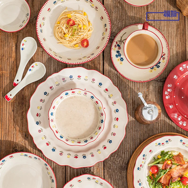 Vintage Ceramic Dinnerware Set | High-Quality Soup Bowl, Salad/Pasta Plate | Microwave Safe Colorful Ceramic Plates & Bowls