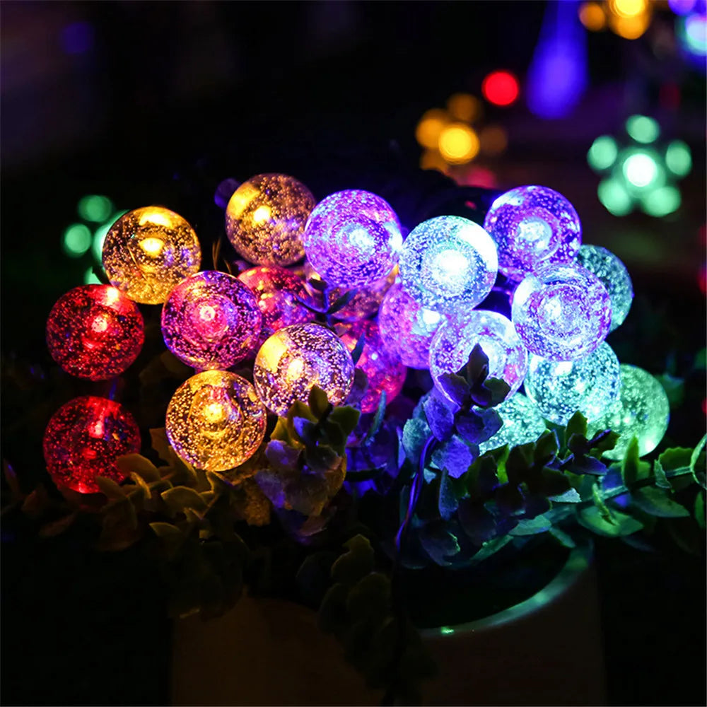 LED Solar String Lights – Outdoor Waterproof Bubble-Bead Fairy Lights with 8 Modes for Garden, Wedding & Christmas Decor