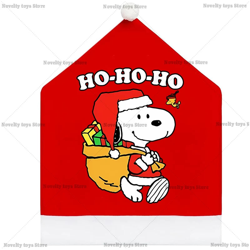 Snoopy's Christmas Chair Cover | Non-woven Fabric Seat Cover for Dining Table Decoration | Anime Xmas Party Supplies Home Gift