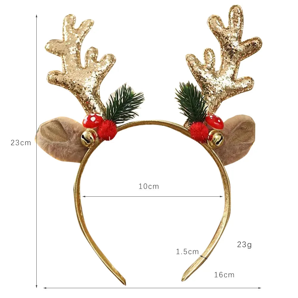 Christmas Glitter Deer Antlers Headband | Cute Cartoon Bell Reindeer Headband | Party Dress Up Headwear & Gift for Friends