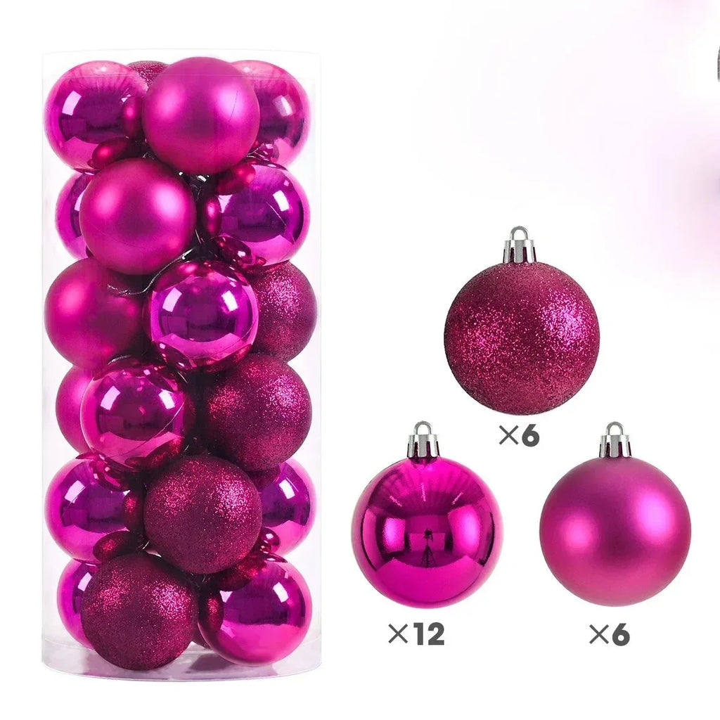 24pcs Christmas Tree Balls Set – 3/4/6cm Hanging Ornaments for Party Decor, New Year & Holiday Gifts