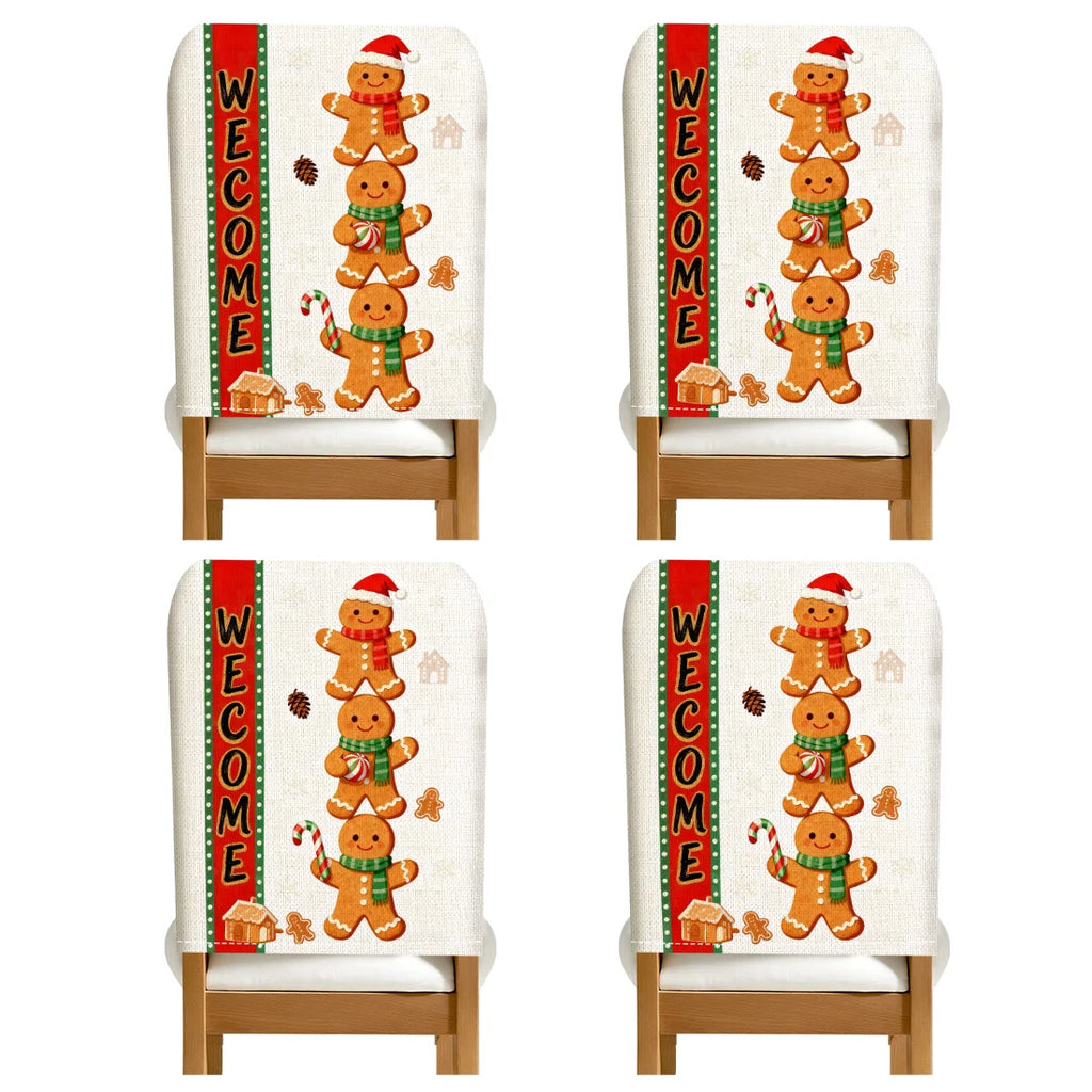 Christmas Gingerbread Man Chair Cover Slipcovers Set (2/4/6) | 100% Polyester Dining Room, Office & Banquet Chair Protective Cover