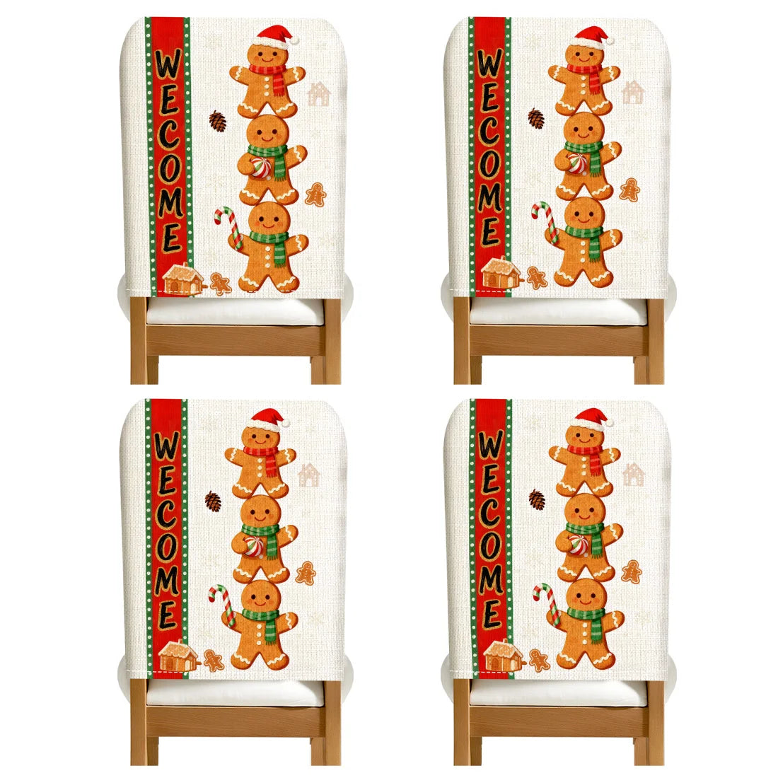 Christmas Gingerbread Man Chair Cover Slipcovers Set (2/4/6) | 100% Polyester Dining Room, Office & Banquet Chair Protective Cover